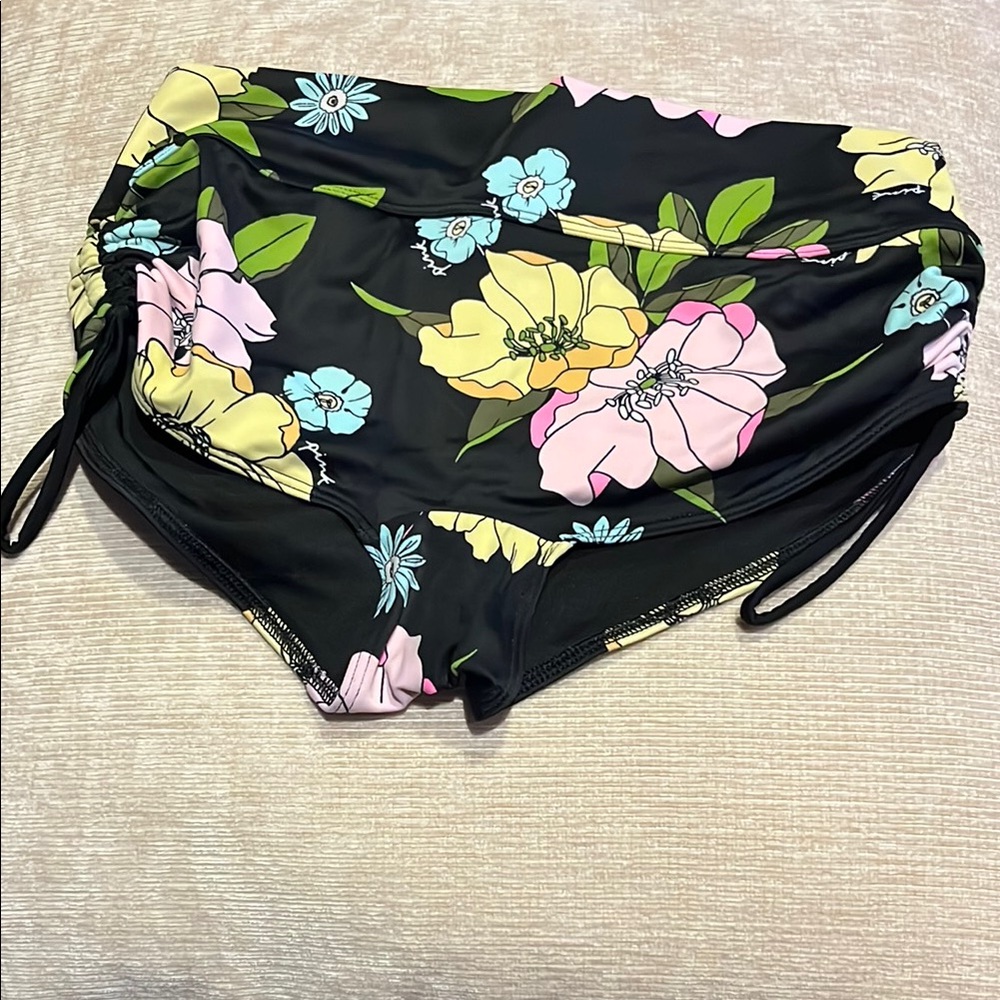 PINK Victoria's Secret Floral Bikini Bottom - Black, Yellow, Pink, Blue